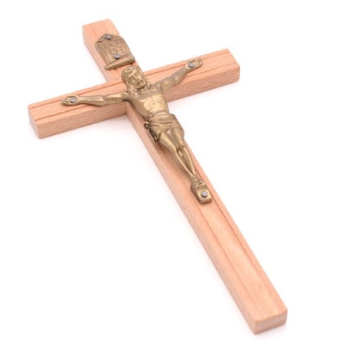Krzyż klasyczny (drewniany, grawer, jasny, 20 cm)