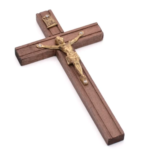 Krzyż klasyczny (drewniany, grawer, ciemny, 15 cm)