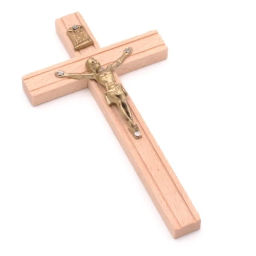 Krzyż klasyczny (drewniany, grawer, jasny, 15 cm)
