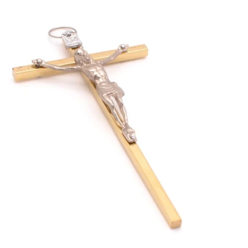 Krzyż klasyczny (mosiężny z niklowaną pasyjką, 11 cm)
